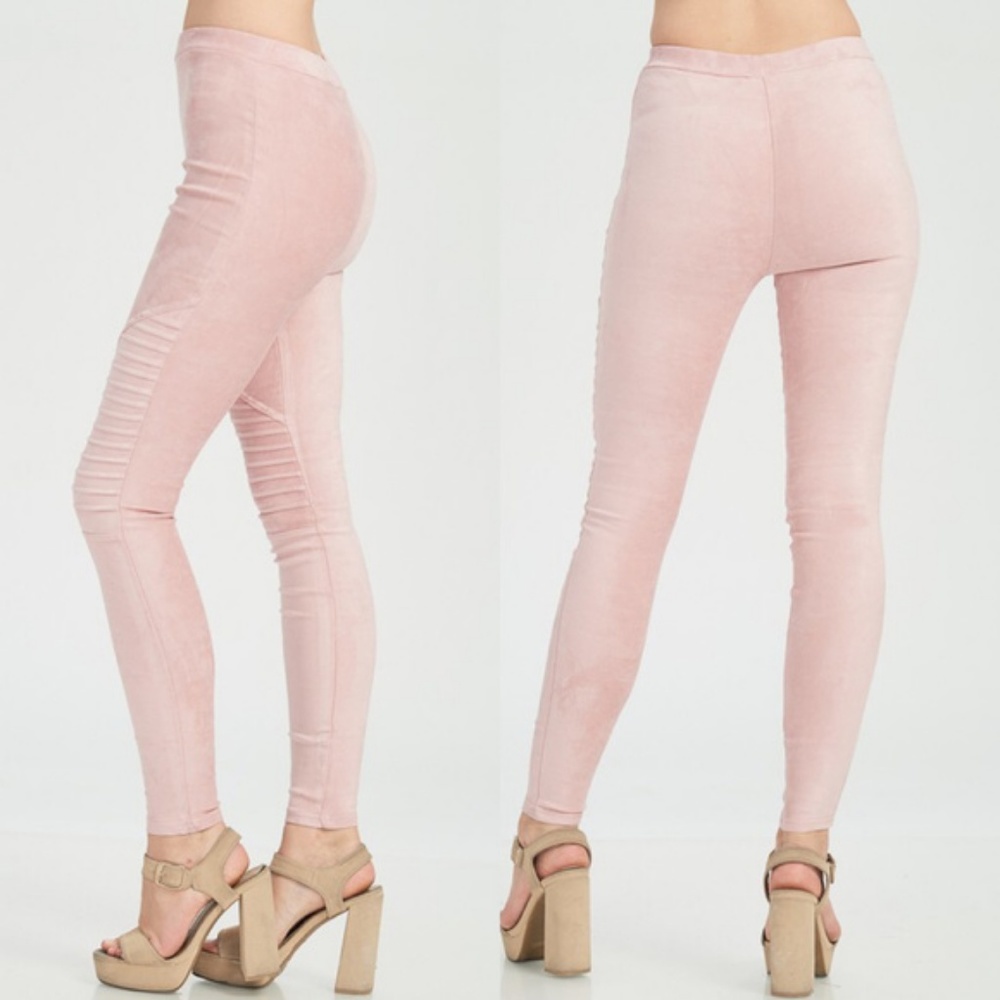 *NEW* Soft Vegan Suede Pink Moto Jeggings - Picture 2 of 2